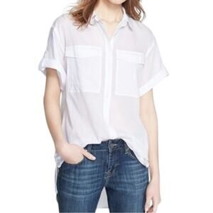 Burberry Women’s Size L White Semi Sheer Cotton Voile Utility Button Down Shirt